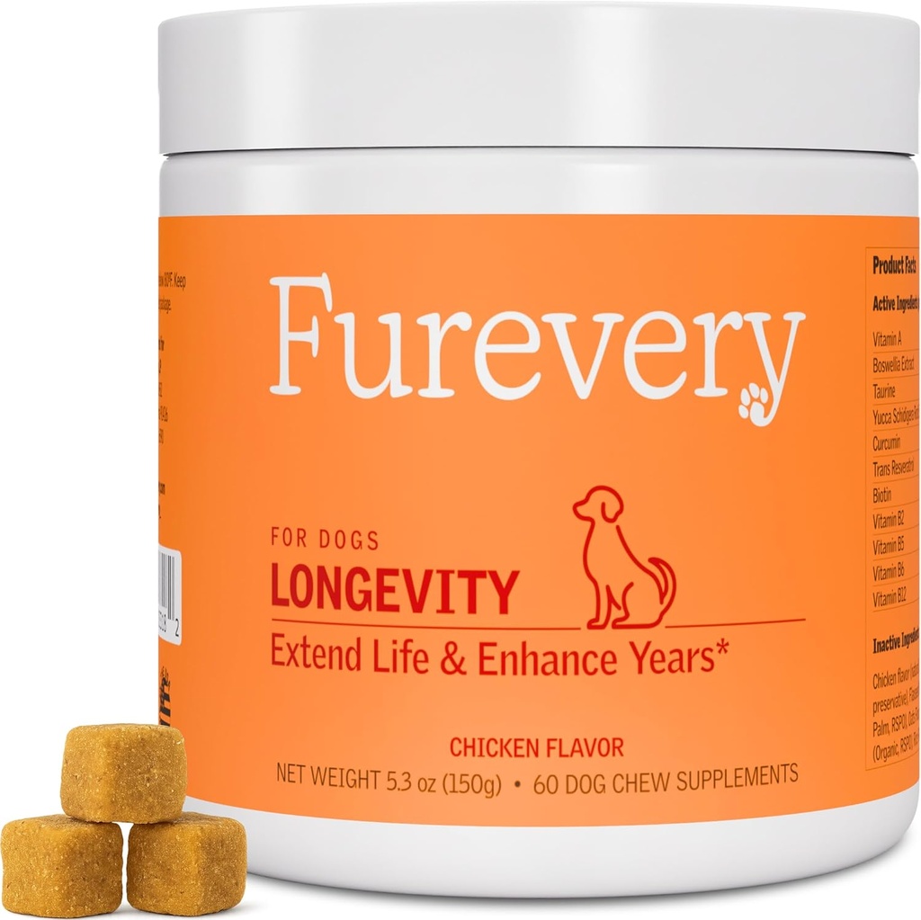 Longevity Dog Multivitamin 11- in-1 Codzienne Żucie Kurczak Aflavored z ziarnem lnianym, 60 Hrabia, Wspiera Hip i Joint Health, System immunologiczny, Skóra i płaszcz, Heart Health, Energia i Witalność