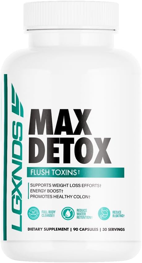 Max Detox - Oczyszczanie całego ciała, Redukcja zatrzymywania wody, Redukcja Bloating Dietetyczny Suplement - 60 Kapsułki, 30 Słupki