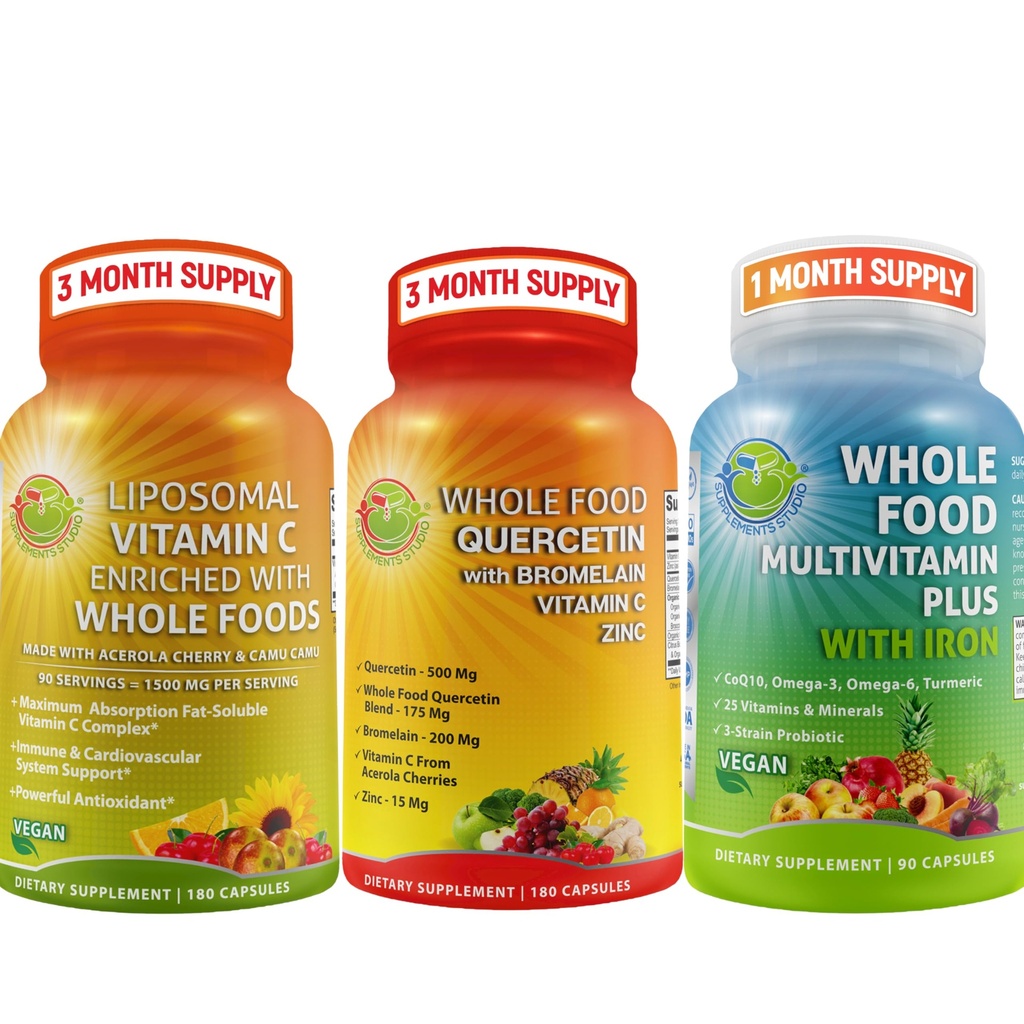 Complete Daily Vitamins - Quercetin z suplementem bromelainowym Paleta Up z Multivitamin Plus dla mężczyzn i kobiet z żelazem i liposomalną Witamina C Płynny żel - dla immunologicznego, oddechowego, Poparcie pokarmowe
