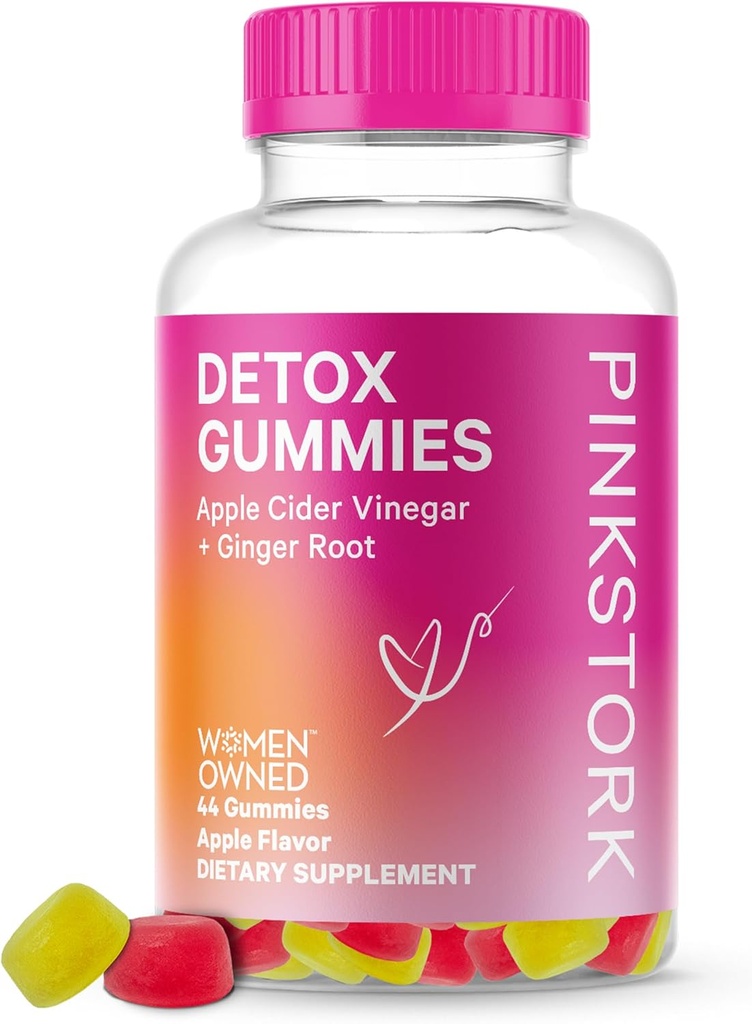 Różowe gumki detox bocian, jabłecznik cydr Gummie z Ginger pomóc wsparcie Bloating, Gut zdrowia i trawienia, żucia Gummies ACV - 44 Hrabia, 1 opakowanie, 0,3 funtów