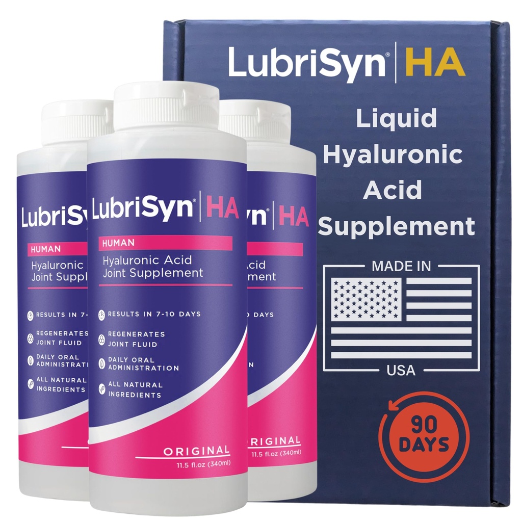 Lubrisyn Hyaluronic Acid Joint Supplement - Liquid HA Formula for Human - Promotes Joint Support, Mobilność, Elastyczność, Hydration & Healthy Function for Men & Women - Original 3 x 11.5oz