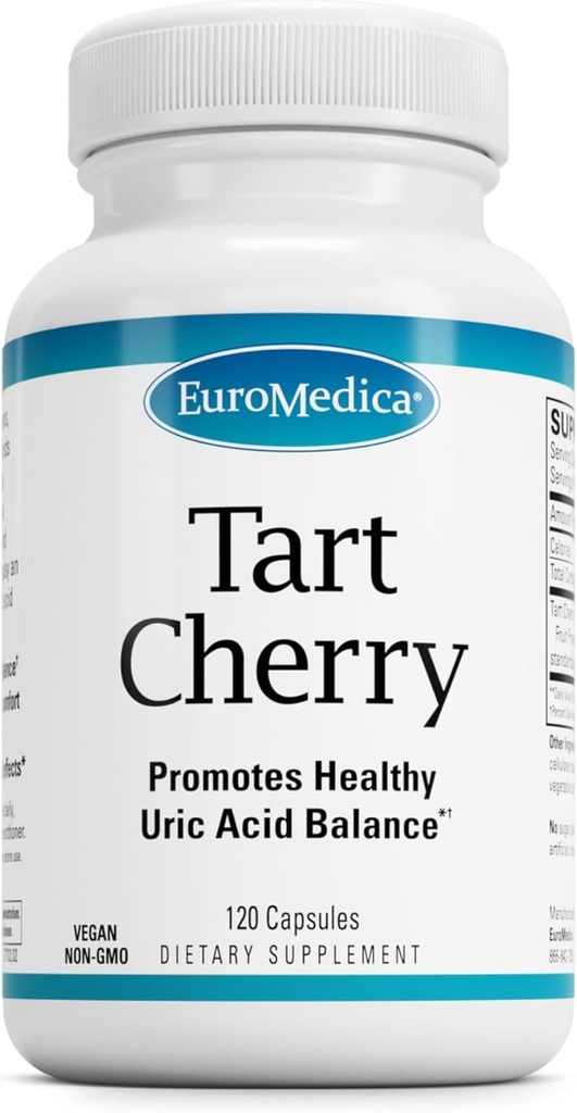 EuroMedica Tart Cherry - Suplement przeciwutleniający do wsparcia zdrowej równowagi kwasu moczowego i wspólnego zdrowia - Vegan Nutritional Supplement - Suplement diety do odzyskiwania pomocy po ćwiczeniach - 120 Kapsułki