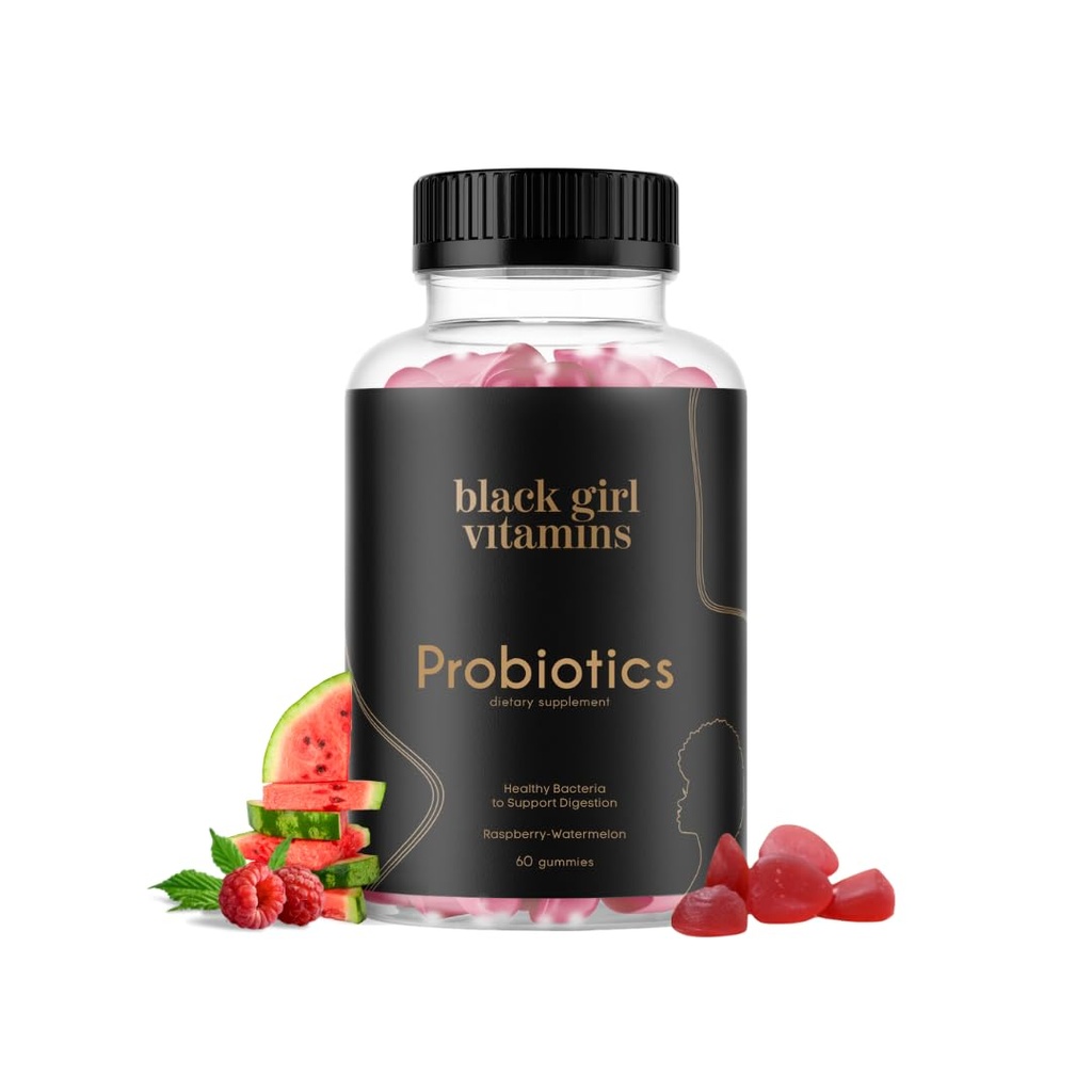 Czarna dziewczyna Witaminy - Probiotyczne Gummie do Żywienia Zdrowia i Wsparcie immunologiczne, Witaminy bez glutenu, (Raspberry- Arbuz), 60ct