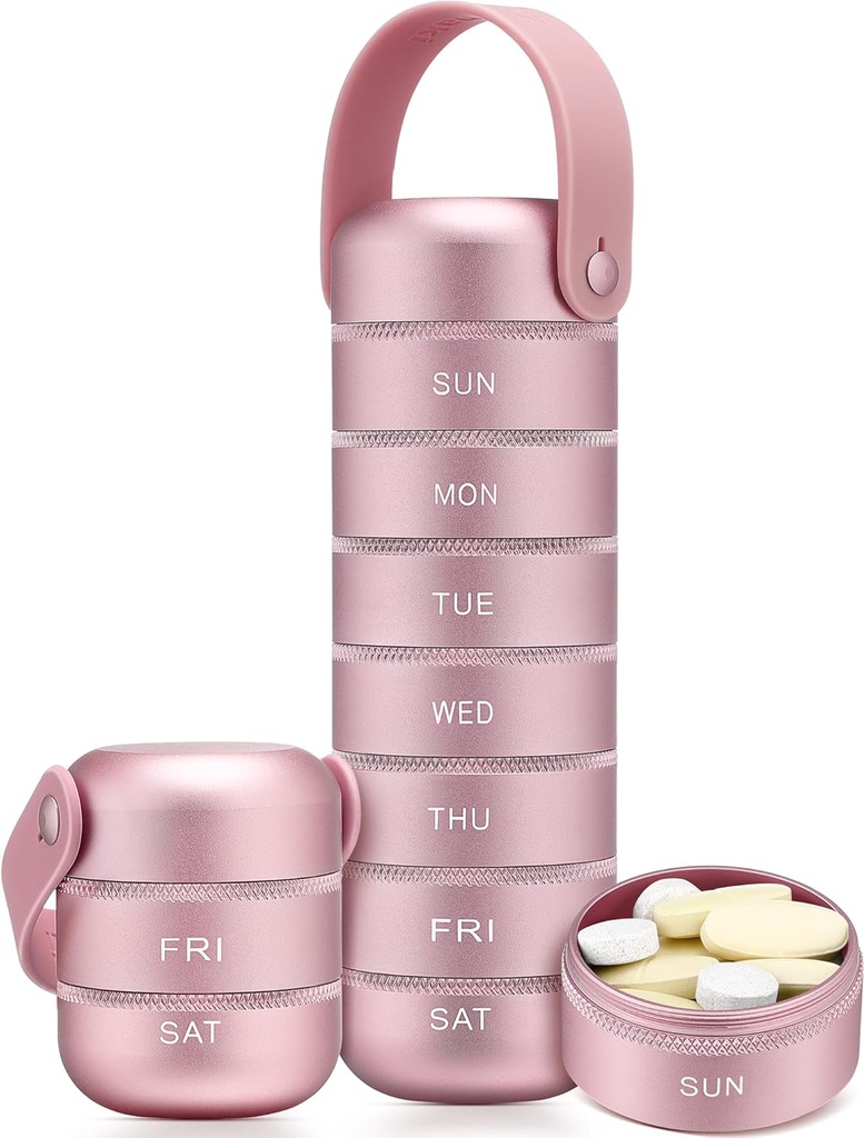 Zannaki Metal Cotygodniowy Pill Organizator, Duży Pigułka podróży 7 dzień, Wodoodporny Codzienne Pill Case z Silicone Handle, Aluminiowy Alloy przenośny Pill Holder pojemnik na witaminy, Medycyna, Suplement, Pigułki