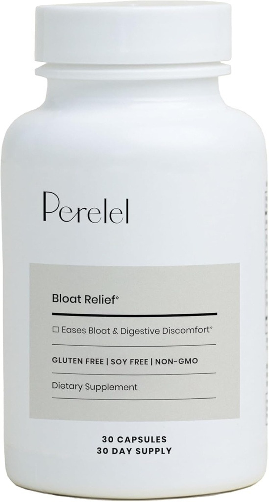 Perelel Digestive Health Supplement with Organic Ginger, Lemon Balm, & Fennel, to Supplement Gut Health & Digestive Comfort, Botaniczny suplement dla kobiet i mężczyzn, Soy, Dairy & Gluten Free, 30 tabletek