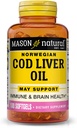 MASON NATURAL Cod Liver Oil Plus Witamina A & D3 - Zdrowe serce i funkcje mózgu, Poprawa odporności, Wspiera ogólne zdrowie, 100 Softgels