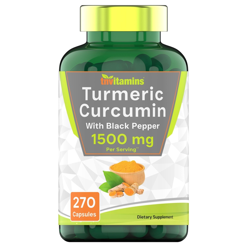 tnwitaminy Kurkumina Turmerowa Kapsułki z czarnym pieprzem 124; 1500 MG - 270 Kapsułek 124; Rozmiar luzem - 3 Miesięczne dostawy!