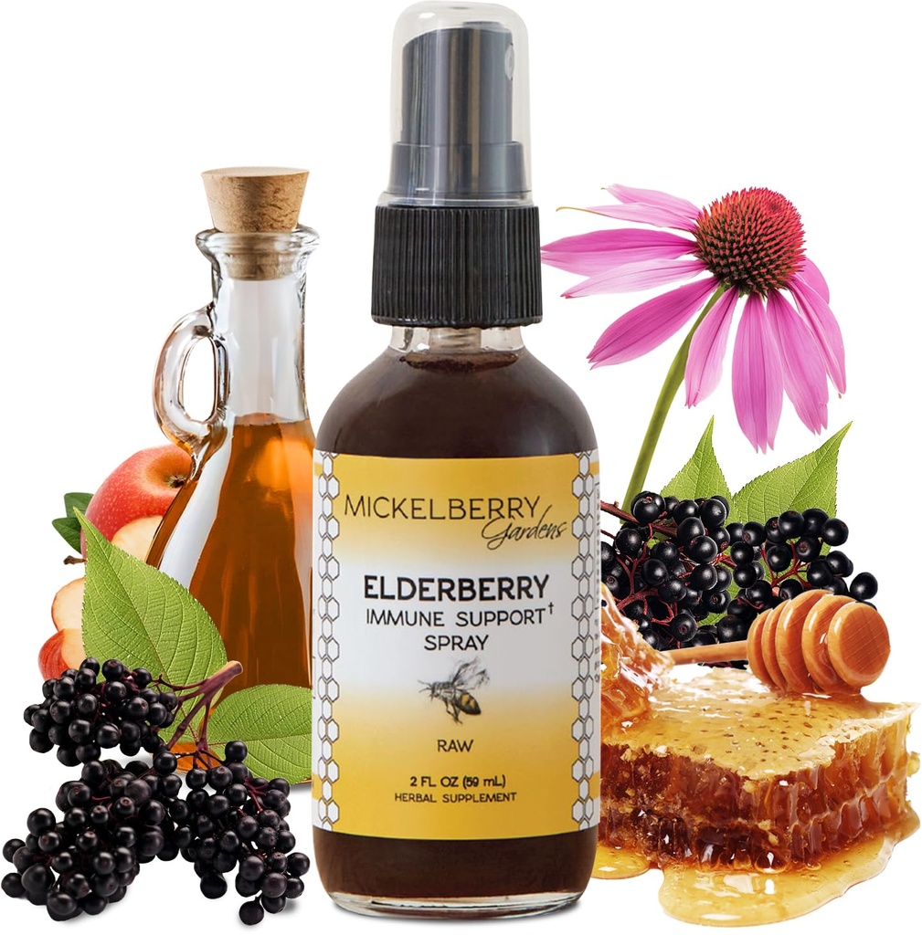 Mickelberry Gardens Elderberry Honey Propolis Throat Spray - Natural Immune Support and Throat Coat for Kids and Adults (2 Ounces)