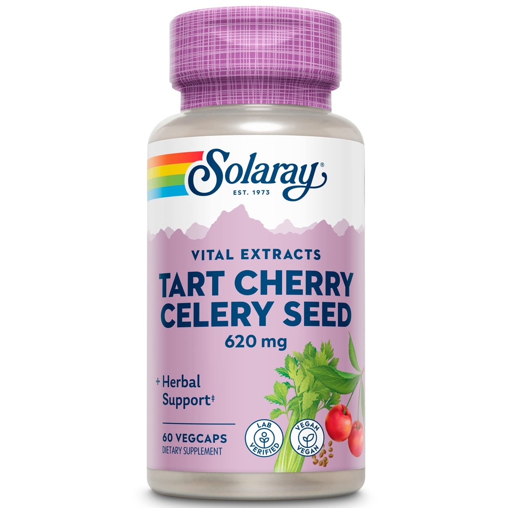 SOLARAY Tart Cherry & Selery Nasienie 124; Zdrowe poziomy kwasu moczowego, Joint, Odzyskiwanie mięśni i wsparcie snu 124; 60 VegeCaps
