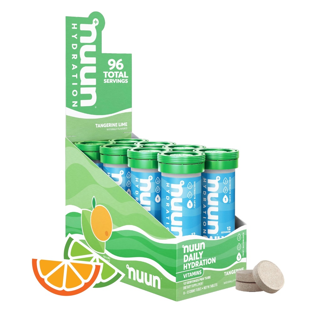 Nuun Vitamins Electrolyte Tablets with Witamina D, C, E, A, & B6, Kwas foliowy, Magnez & 4 Inne niezbędne elektrolity, Gluten Free & Vegan, Tangerine Lime, 8 Pack (96 Służenie ogółem)