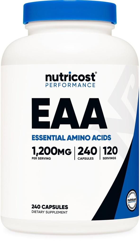 Nutricost EAA kapsułki 1200mg, 240 kapsułki - podstawowe aminokwasy, 120 Servings - Non- GMO, Gluten Free & Vegan