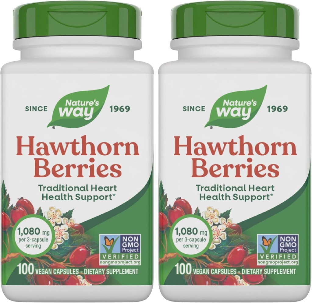 Herbal Hawthorn Berries, Tradycyjne wsparcie zdrowia serca *, 100 Kapsułki wegańskie (Opakowanie może Vary) (Opakowanie 2)