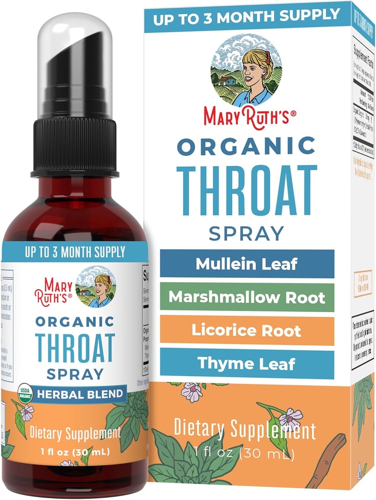 MaryRuth Organics USDA Organic Throat Spray z Mullein Leaf 124; Marshmallow Root & Licorice Root & Thyme Leaf 124; 4 Herbal Blend Agregat 124; Non-GMO Agregat 124; Vegan Agregat 124; Gluten Free Agregat 124; 1 Fl Oz Agregat 124; Do 100 Sług