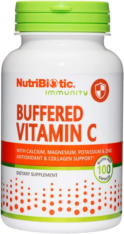 Nutric Biotic Buffered Witamina C, 500 Mg, 100 Czapki 124; Witamina C klasy farmaceutycznej z wapnia, magnezu, potasu i cynku 124; Przeciwutleniacz & Kolagen Wsparcie 124; Non-GMO & Gluten Free