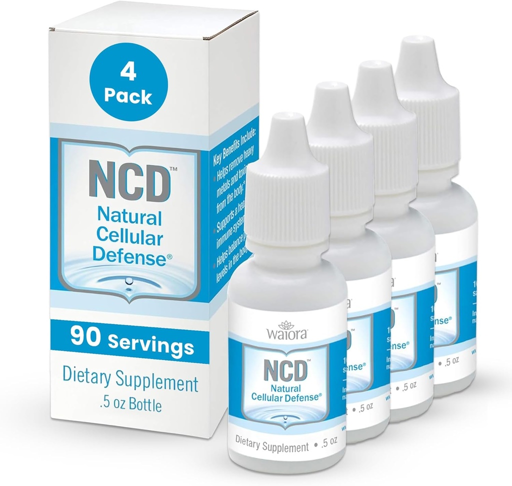 Waiora Natural Cellular Defense (NCD) Liquid Zeolite Drops, Clinoptilolite for Men & Women - Suplement do immunologicznego, Zdrowego Gut Support, Cleanse, pH Balance (0.5oz Butelka, 4 Ct - 360 serv)