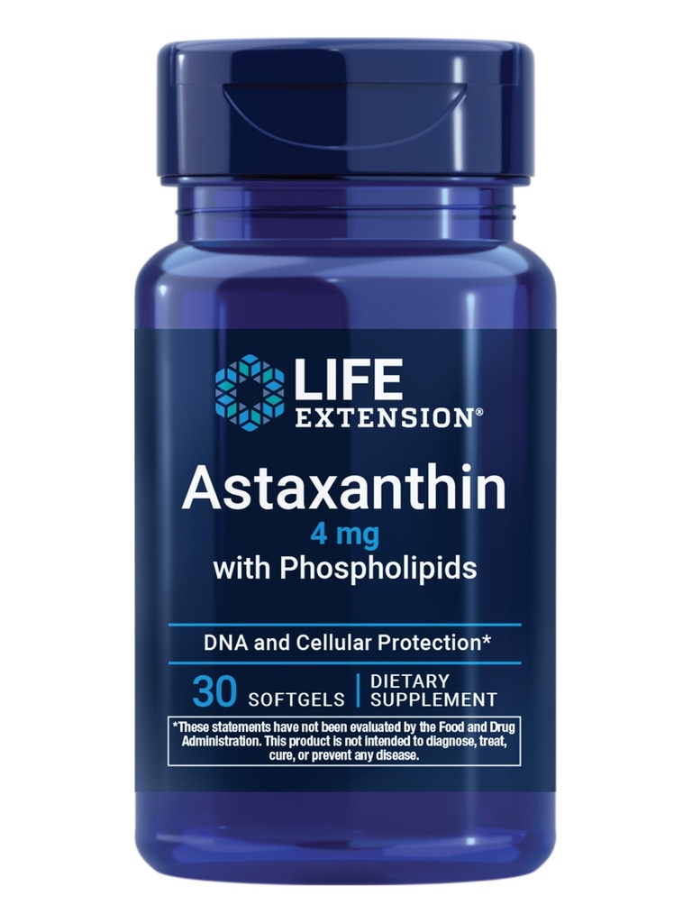Rozszerzenie życia Astaksantyna z fosfolipidami - Przeciwutleniacze, Zdrowie oczu - Algae- derived - Gluten- Free, Non-GMO - 30 Softgels