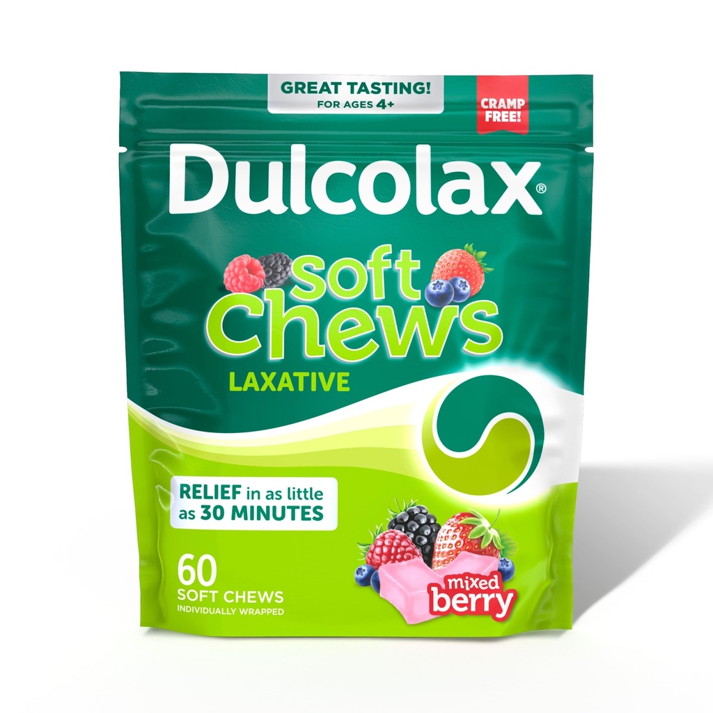 Dulcolax Saline Laxative Soft Chews, Delikatne zaparcia Relief, Mieszany Flavor Berry, Magnezu Hydroxide 1200 mg, 60 Count