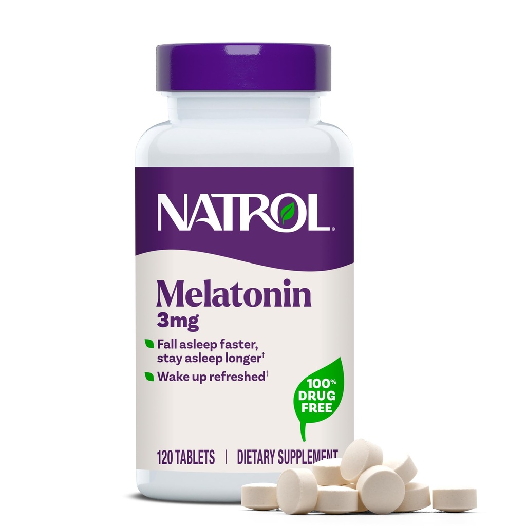 Natrol Melatonina 3 mg, Suplement diety do niespokojnego snu, Suplementy snu dla dorosłych, 120 tabletek melatoniny, 120 Day Supply