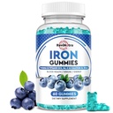Żelazne żeberka - z wapniem, cynkiem, folianem i witaminą B12, C, B6 dla dorosłych i dzieci - Blood Builder & Energy Support for Iron Deficiency, Anemia, Wegan - Blueberry Flavor, 60 Gummies