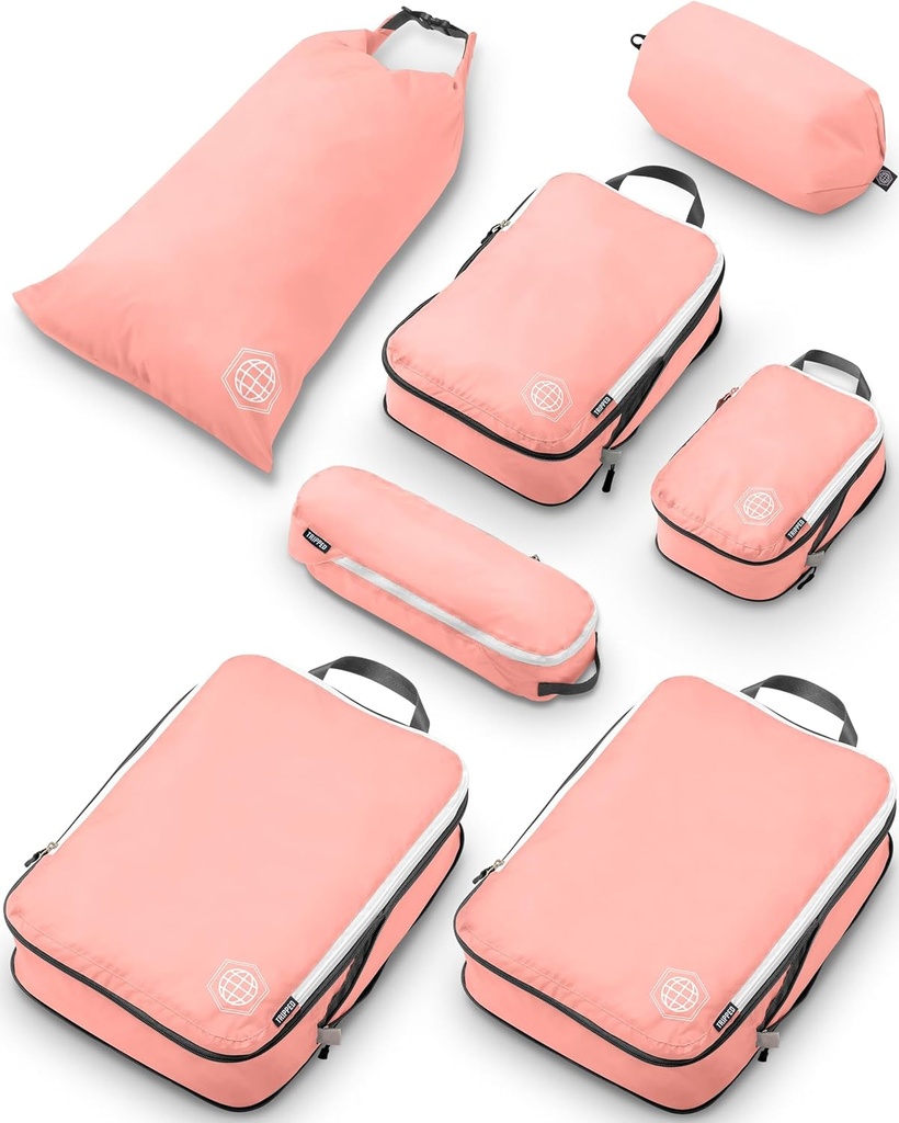 Duży kompresja Pakowanie Kosze dla Travel- Packing Cube Organizatory Bagażniki 7 Zestaw do kontroli bagażu Ultralight, Rozszerzalne / kompresji torby przez TRIPPED Travel Gear (Dusty Rose)