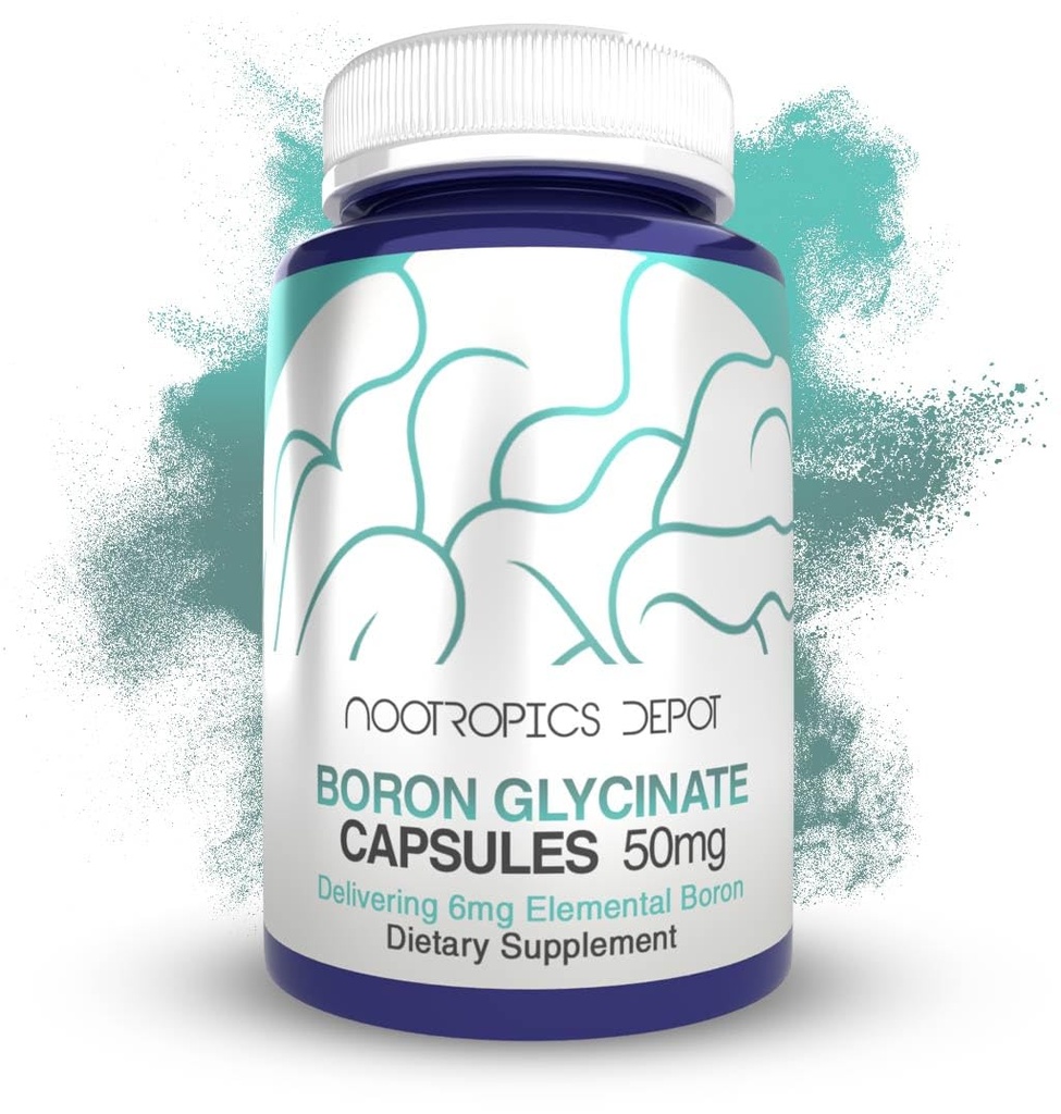 Nootropics Depot Boron Glycinate Kapsułki 124; 50 mg 124; Dostarczanie 6 mg Elemental Boron 124; Testosteron, Zapalenie, Immune, & Wsparcie Cognitive 124; 120