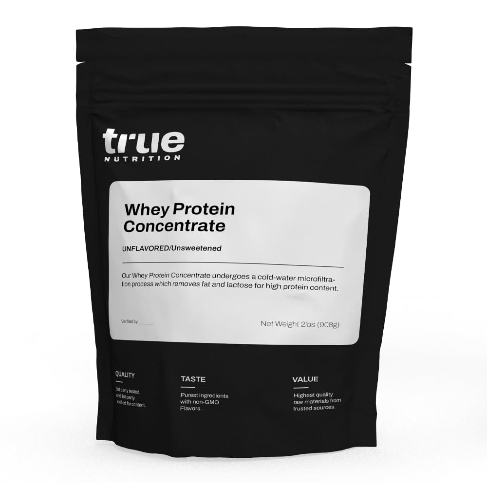 True Nutrition - Koncentrat białka serwatki - 100% proszku białka serwatki - szybko działającego niskokalorycznego proszku z esencjalnymi kwasami aminokwasów - wysoki poziom leucyny (2 lb, Unflavored)