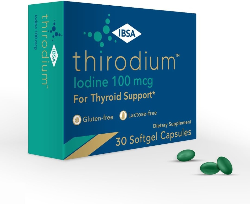 Tirodium - Suplement wsparcia dla tarczycy - 100mcg jodu (jodan sodu) - 30 Kapsułek Soft- żel do zwiększonego wchłaniania - Bezglutenowy, Bezmleczny, Bezcukrowy, Niezmodyfikowany genetycznie