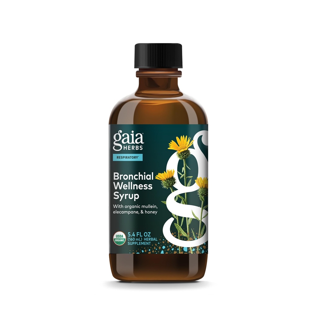 Gaia Herbs Bronchial Wellness Syrop - Suplement do wsparcia immunologicznego, aby pomóc utrzymać Lung zdrowia i pomóc zapewnić komfort dla sporadycznych ból gardła - 5.4 Fl Oz (do 32- Day Supply)