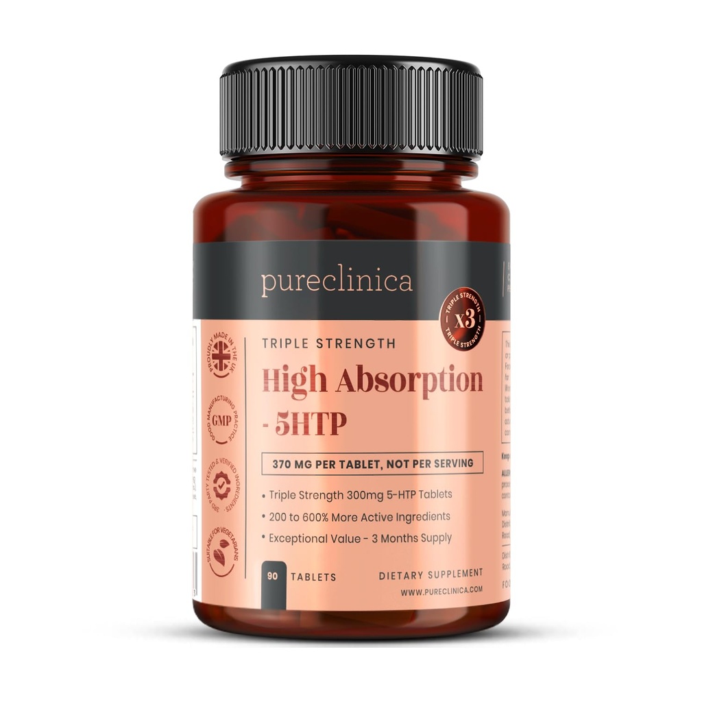 Wysoka absorpcja 5HTP 300mg x 90 tabletek - 3 miesiące dostawy. z ekstraktem witaminy C, B6 i Black Pepper