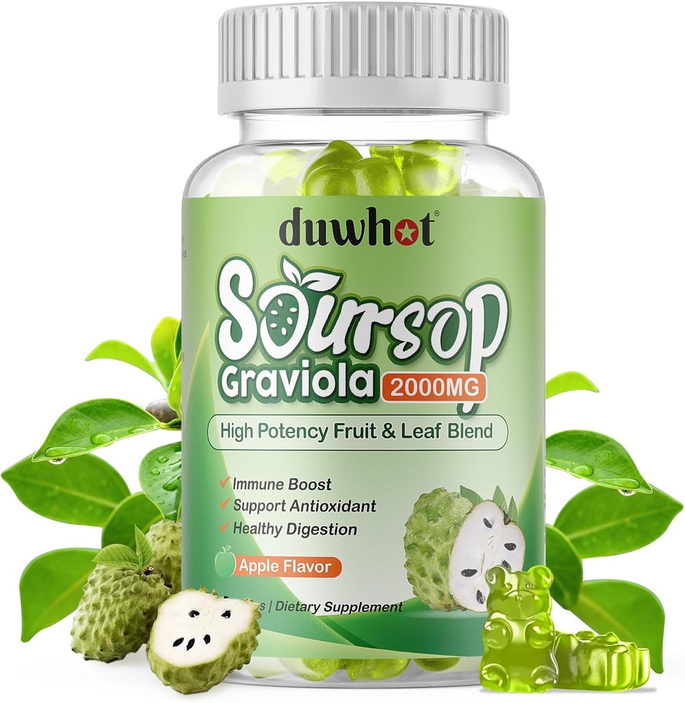 Soursop Gummies 2000MG, Soursop Leaf & Fruit Extract dla dorosłych, Soursop Fruits w / Vitaminc C for Immune Support, Antioksydant and Digestive Aid, Vegan, 60 Counts
