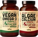 Vegan Omega 3 180 Softgels & Algae Wapnia Bundle - rośliny oparte DHA & EPA Kwasy tłuszczowe, Suplement wapnia z czerwonych alg z witaminą K2 & D3, Magnez, Cynk, Bor, Kompleks mineralny