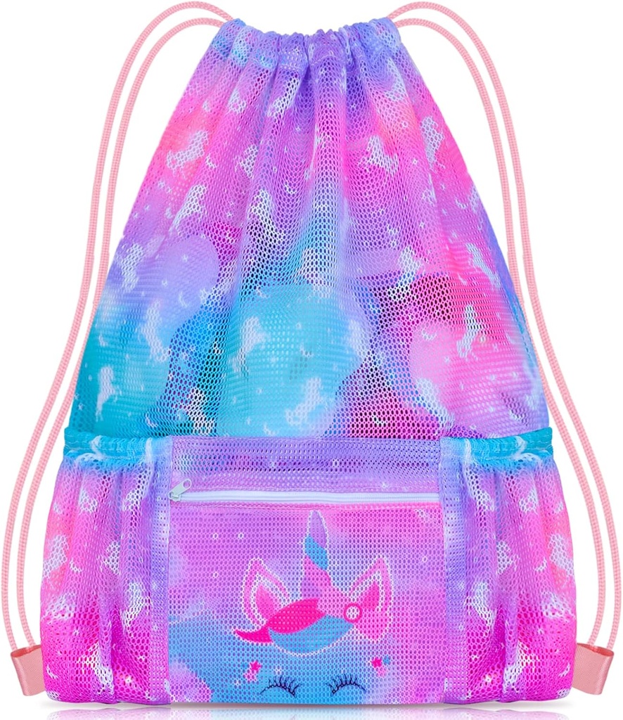 Pashop Drawstring Backpack dla dzieci, Dziewczyny Mesh Beach Bag do pływania, Duży rozmiar siłownia Drawstring Bags Cinch Sack dla dziewcząt (Unicorn)