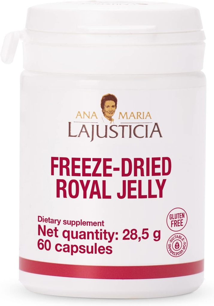 Ana Maria Lajusticia - Freeze- Suszona galaretka królewska - 60 Day Treatment Pack - Bogata w witaminy B, Żelazko, Fosfor i wapń - Nabiał i Gluten Free. Wegetariański friendly