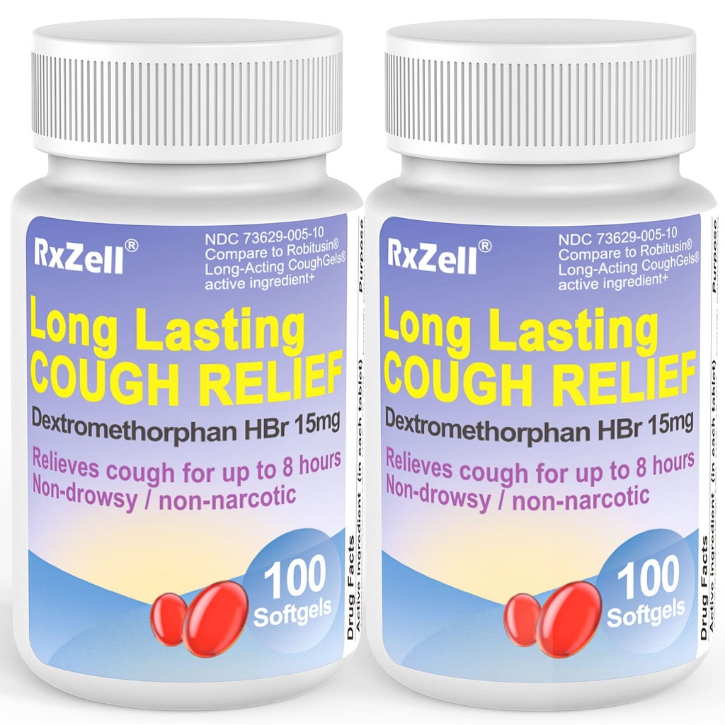 Cough Relief dla dorosłych, Dextromethorphan HBr 15 mg (200 Softgels), 8 Hour Long Lasting, Non- Drowsy, Cough / Bronchial Suppressant