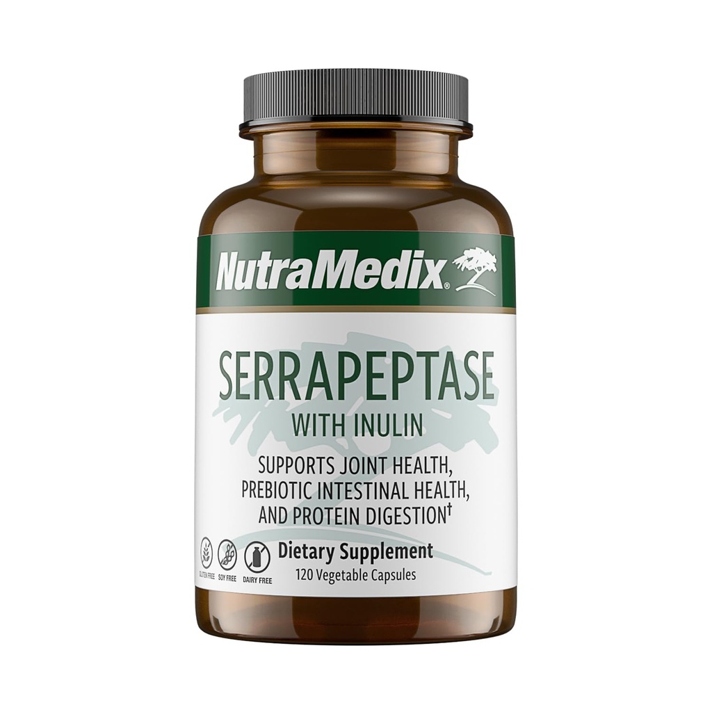 NutraMedix Serrapeptaza Suplement z proteolitycznymi enzymami trawienniczymi dla kobiet i mężczyzn - Włókno prebiotyczne inuliny dla Gut Health & Joint Support - Dairy, Soy & Gluten- Free (120 kapsułki)