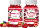 Lunakai Biotin and Prenatal Bundle - Suplement wzrostu skóry do włosów i paznokci z witaminą C i E - Ciąża Multivitamin Gummy z żelaza i kwasu foliowego - 30 Dni dostaw