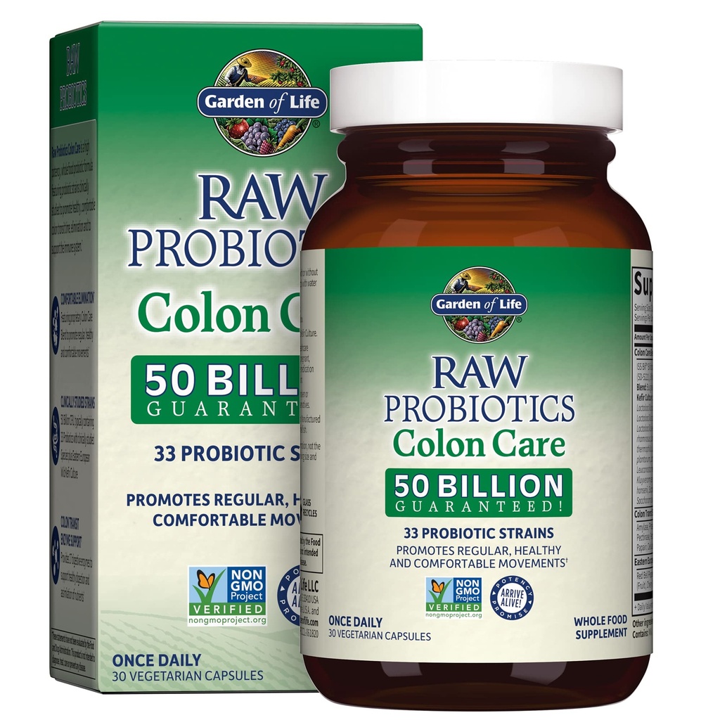 Ogród Probiotyki Życia dla Kobiet i Mężczyzn - Probiotyka Surowa Colon Care 50 Miliard CFU i Enzymów, Surowe Owoce, Warzywa, Raz dziennie Acidophilus Probiotic dla Regularności i zdrowia immunologicznego - 30 Kapsułki
