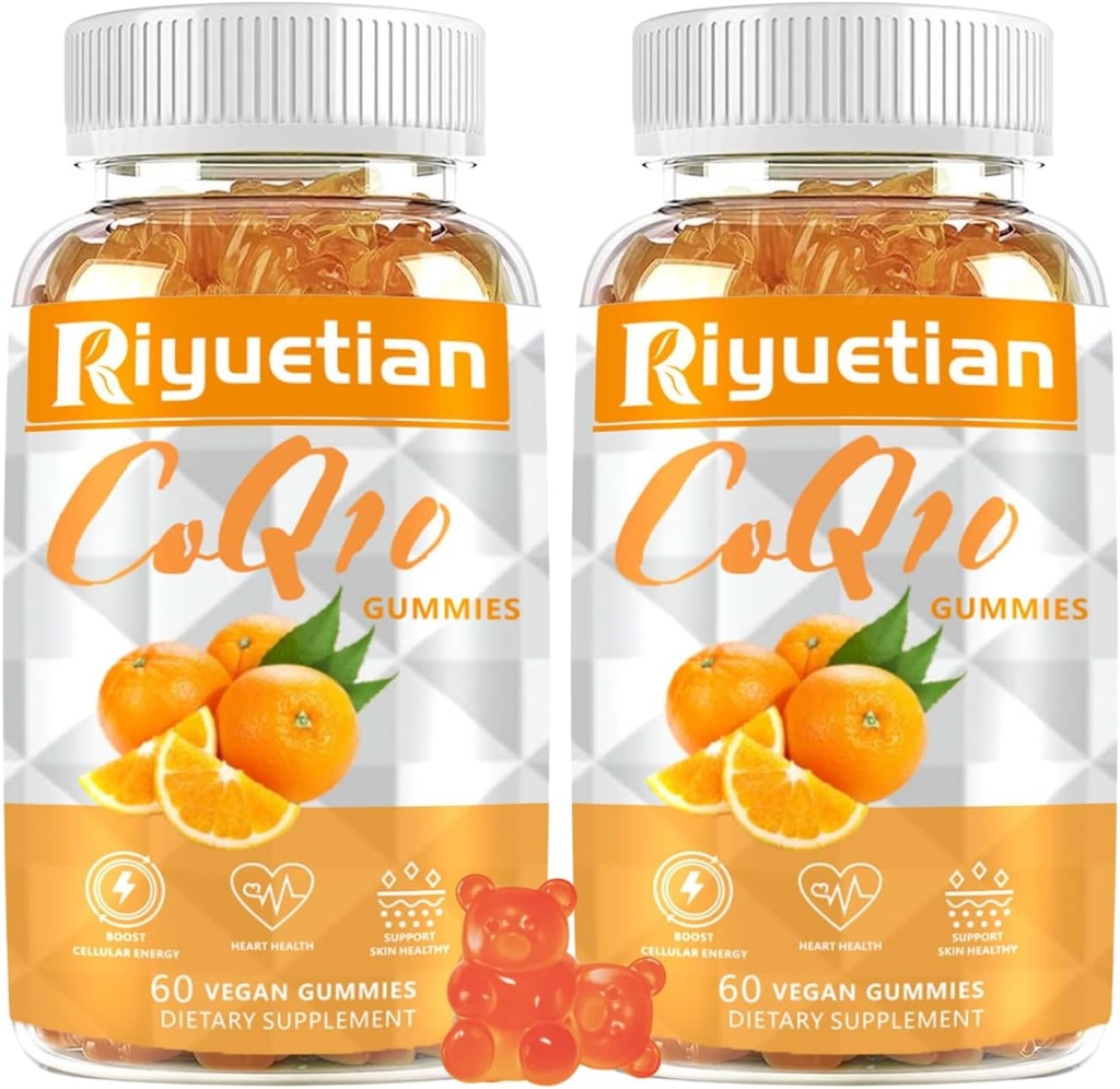 2 Gummeje z paczki COQ10 - CoQ10 500 mg + Omega-3 EPA / DHA + Glicynian magnezu + Cytrynian cynku, w celu wspierania zdrowia serca, produkcji energii, układu immunologicznego i absorpcji mineralnej