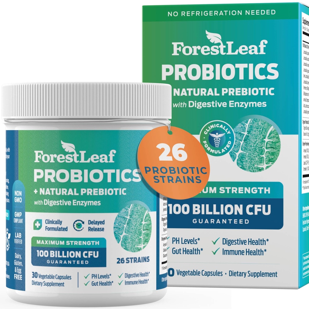 Probiotyki dla mężczyzn i kobiet, 100 Miliard CFU, 26 Unikalnych Cieśnin, męskich i kobiecych Probiotyki i Prebiotyki Wsparcie Digestive Health, Gut Wellness, Energy, Mood, Immune, PH Balance (30 Caps)