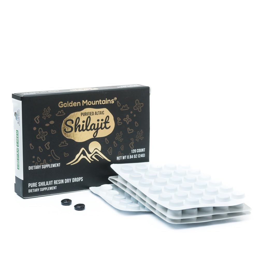 Siberian Green Premium Pure Shilajit Dry Drops Altai Golden Mountains - 120 Count (200 mg) Autentyczny certyfikat bezpieczeństwa i jakości - US Lab Tested Fulvic Acid