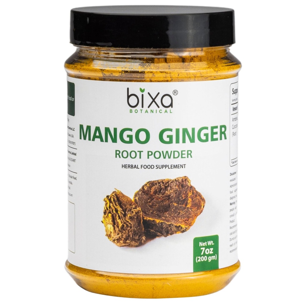 Bixa BOTANICAL Mango Ginger Root Powder Building 124; Curcuma Amada Description 124; Ambehaldi Description Ayurvedic Herbal Supplement Description 124; 200 Grams / 7 OZ Description 124; Gluten Free, Non-GMO, Steam Treated, Vegan, 100% Pure.