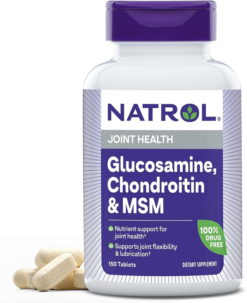 Natrol Glukozamina, Chondroitin i MSM, Suplement diety, Joint Health Supplement dla dorosłych, 150 tabletek, Do 50 Day Supply
