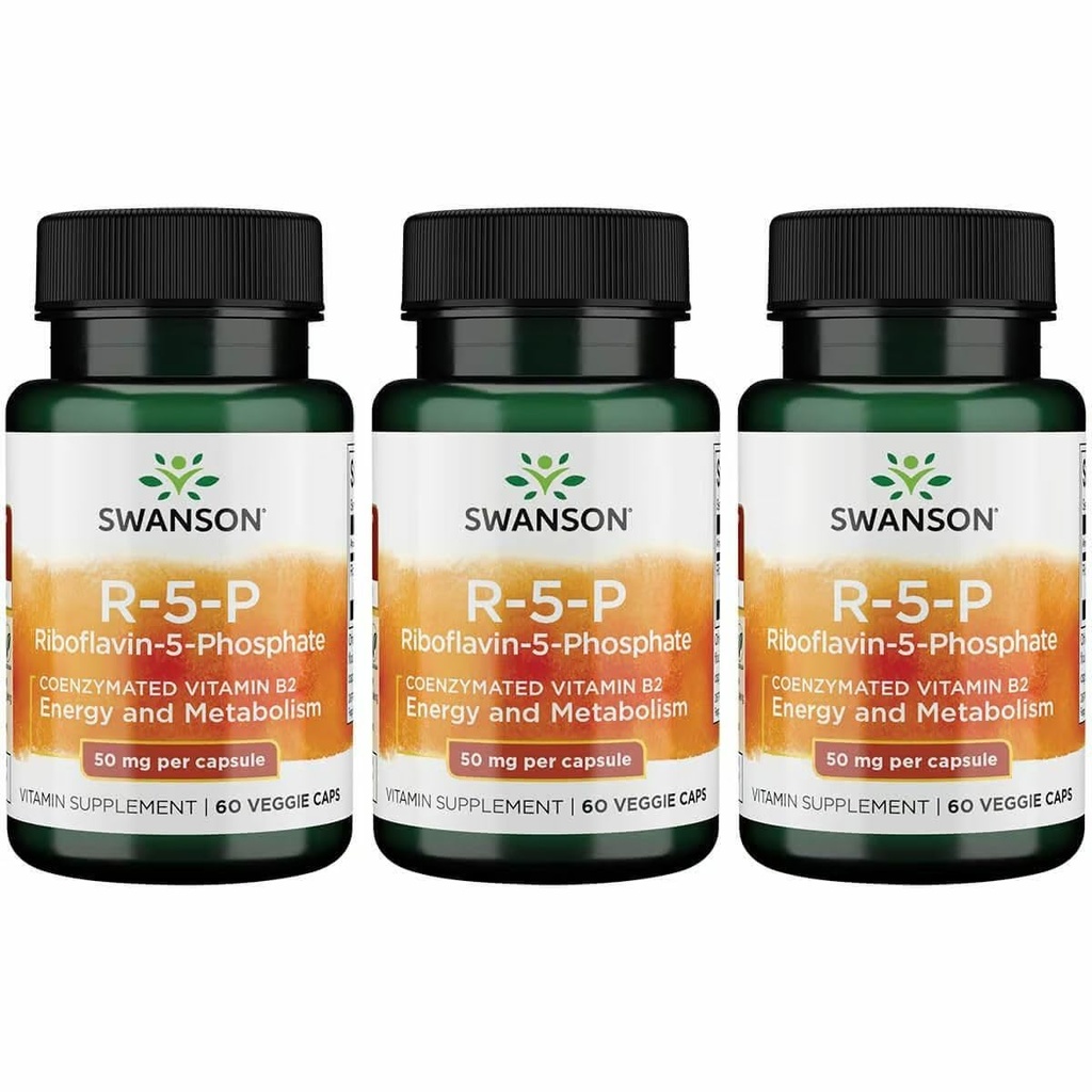 Swanson R- 5- P (Riboflavanin - 5- Fosforan) - Suplement witaminy B2 Promowanie energii, Metabolizm i Wizja Zdrowie - Naturalny wzór Wellness - (60 kapsułek) (3 opakowania)