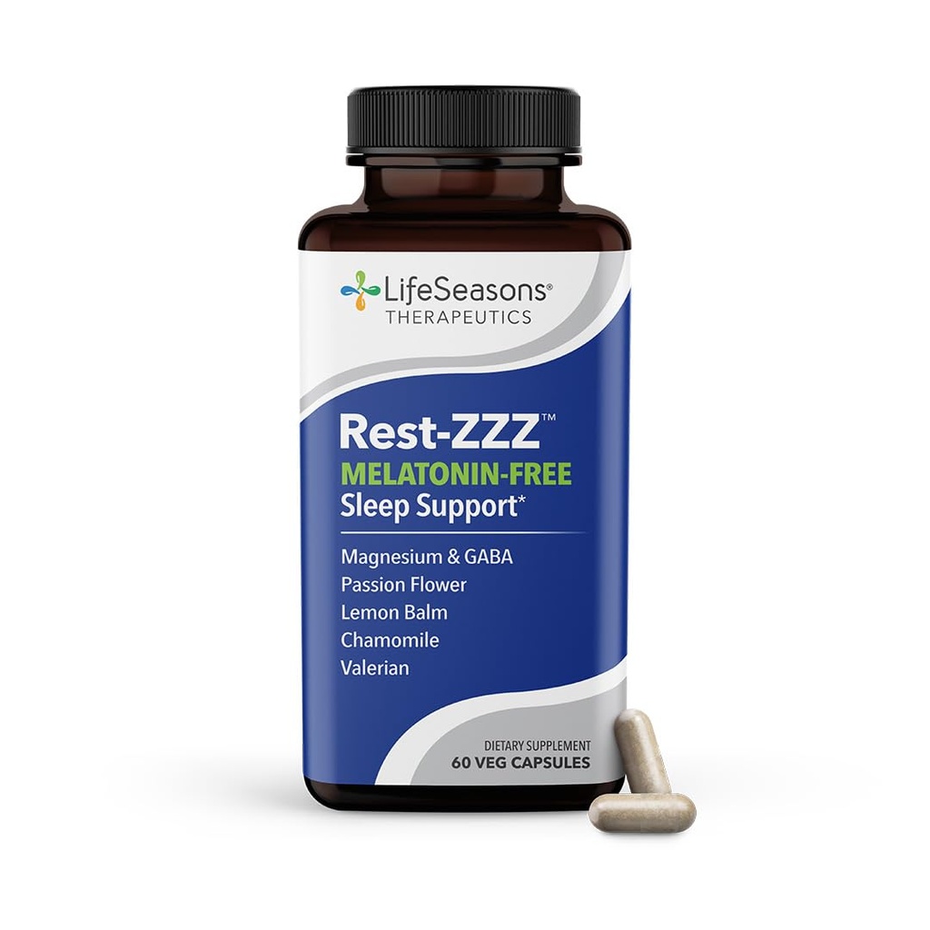 LifeSeasons Rest- ZZZ Melatonin Free - Suplement wsparcia snu - Calms Nerwowy system - Łagodzi niepokój i bezsenność związana z nerwami - Magnezu GABA & Rumianek - 60 Kapsułki