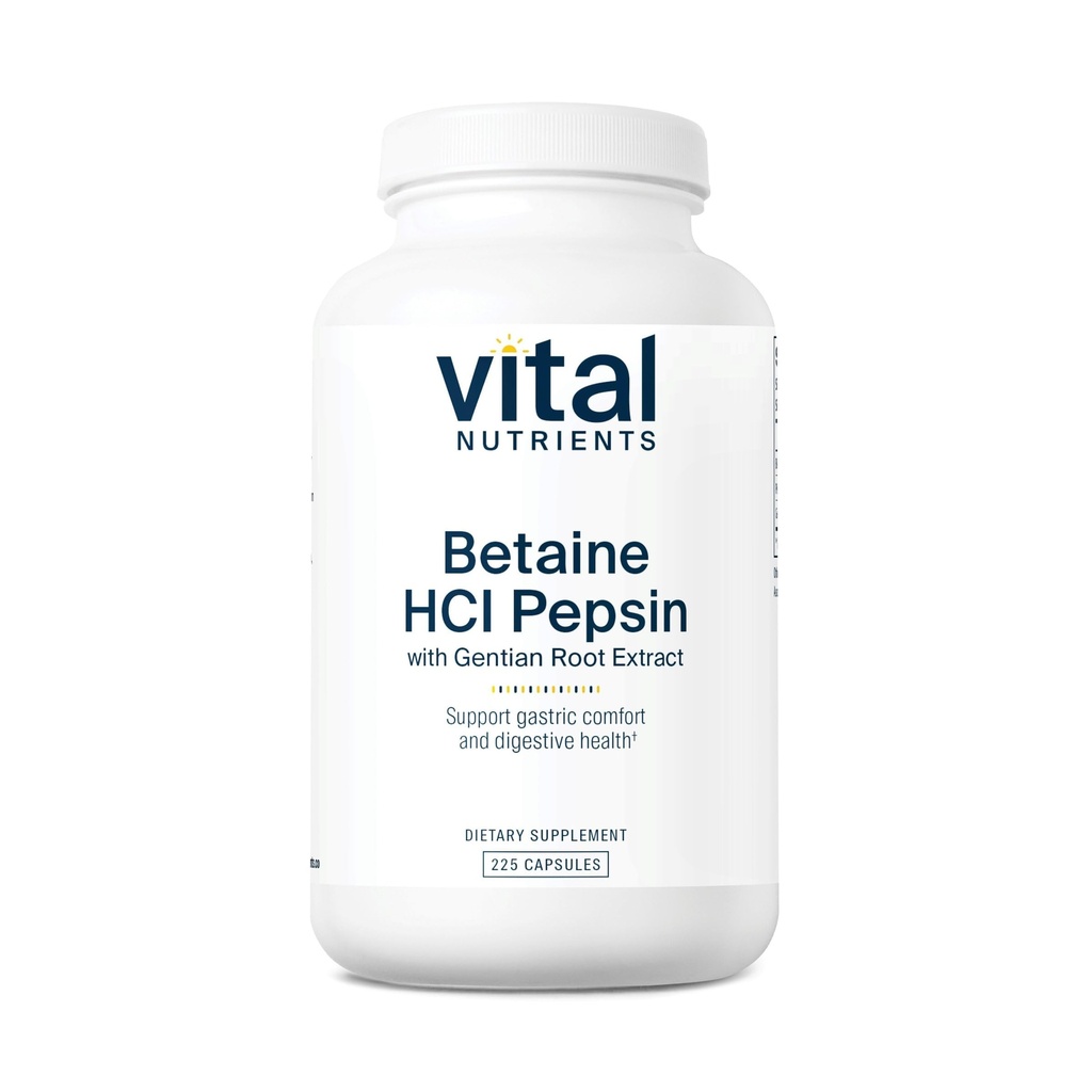 Vital Nutrigents Betaine HCL Pepsin with Gentian Root Extract Agregat 124; Digestive Enzym Formula do wspierania trawienia białka i Wchłanianie składników odżywczych * Agregat 124; Gluten, Dairy, Soy Free Agrest 124; 225 Kapsułki