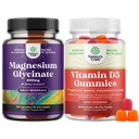 Paleta czystego glicynianu magnezu 400mg na porcję do usypiania i relaksacji nastroju oraz gumek witaminy D3 do codziennego Wellness lub mięśni kości i wsparcia immunologicznego