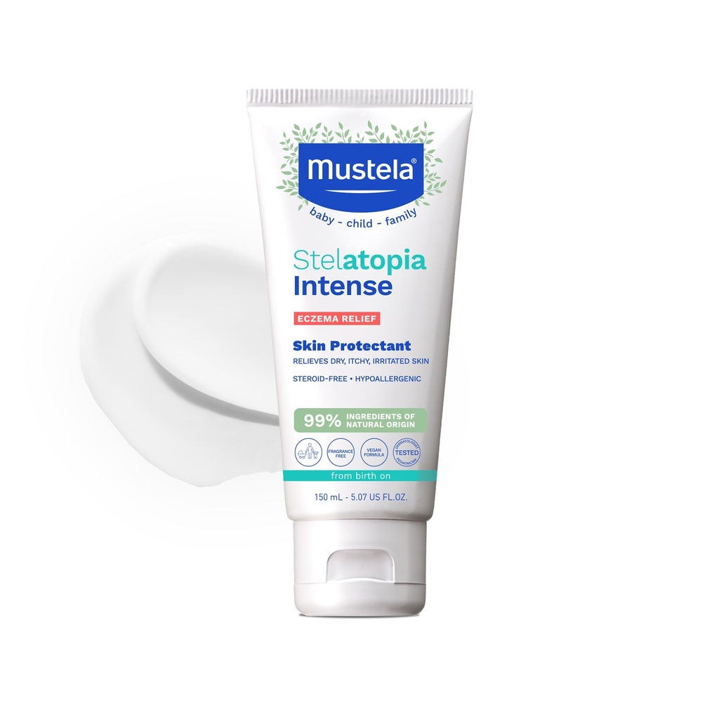 Mustela Eczema Relief Cream Stelatopia Intensywna - Wolny od zapachów nawilżający płyn do ciała z owsianką koloidalną - Do suchych, swędzących, podrażnionych skóry i błysków - Baby, Child & Adult - 5.07 fl. oz.
