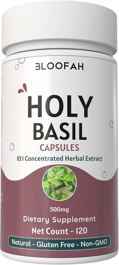 Holy Basil Leaf Kapsułki 500 mg kapsułki 124; koncentrat 10: 1 Wyciąg Ocitanium tenuiflorum Herbal Supplement Supplement Supplement 124; Non-GMO, Gluten- Free Supplement 124; Łatwy do połknięcia (120 Liczba (1 opakowanie))