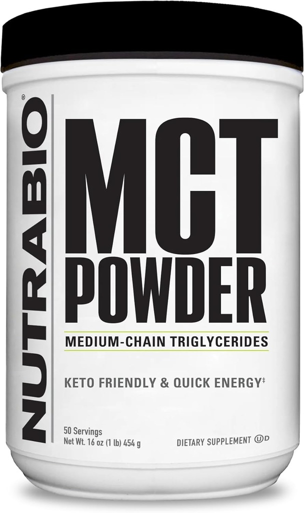 Proszek NutraBio MCT, Triglicerydy o średnim łańcuchu, Cienka waga Zysk, Keto Friendly, 1 lb. Proszek - 50 Służenie