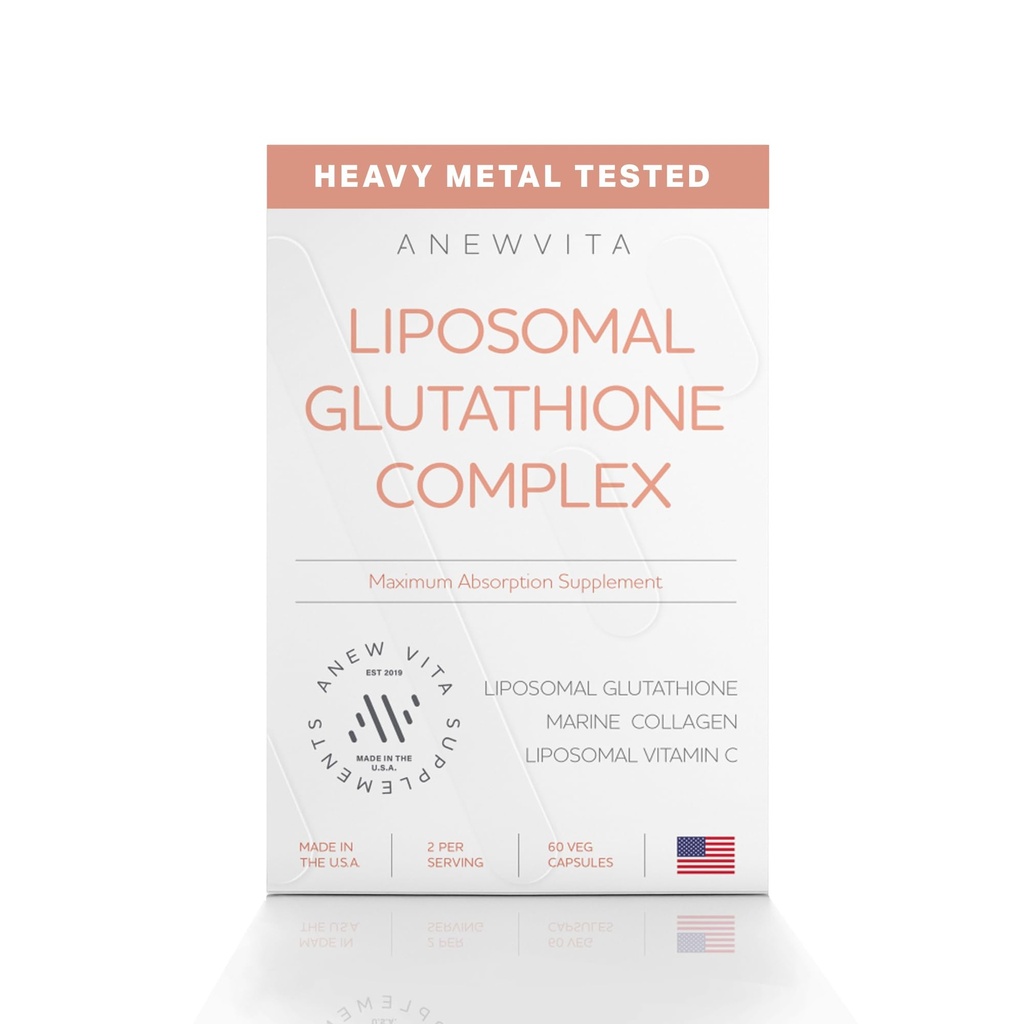 Suplement Glutationu Liposomalu z Kolagenem Morskim i Witaminą Liposomalną C - Suplement do pielęgnacji skóry Premium - Wzmożona receptura absorpcyjna dla skóry promienistej, Detox & Przeciwutleniacza - 60 Kapsułki